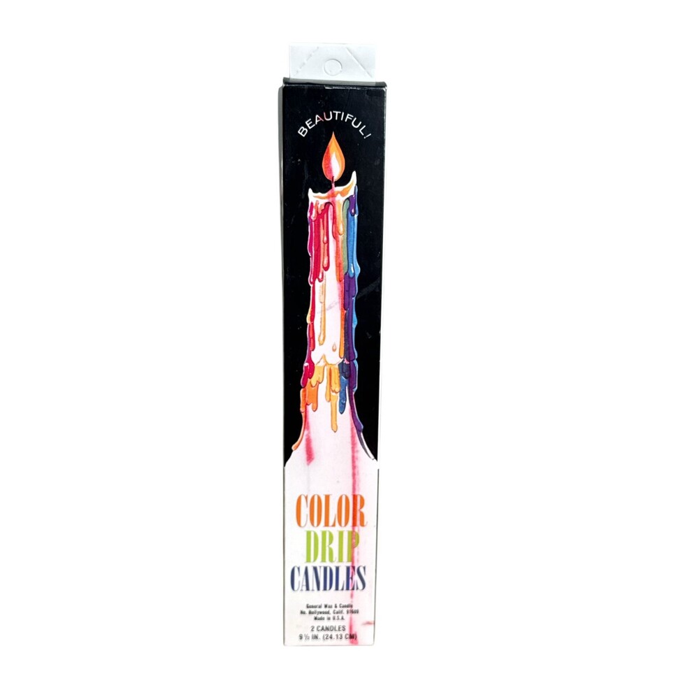 Vintage General Wax Color Drip Candles 2 Tapers 9.5" NOS Rainbow USA Code 1610
